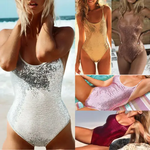 

Women One-Piece Swimsuit Bandage Sequins Bikini Set Push-up Bathing Swimwear Beach Swimsuit Bathing Suits Hot Bodysuit 4 Colors