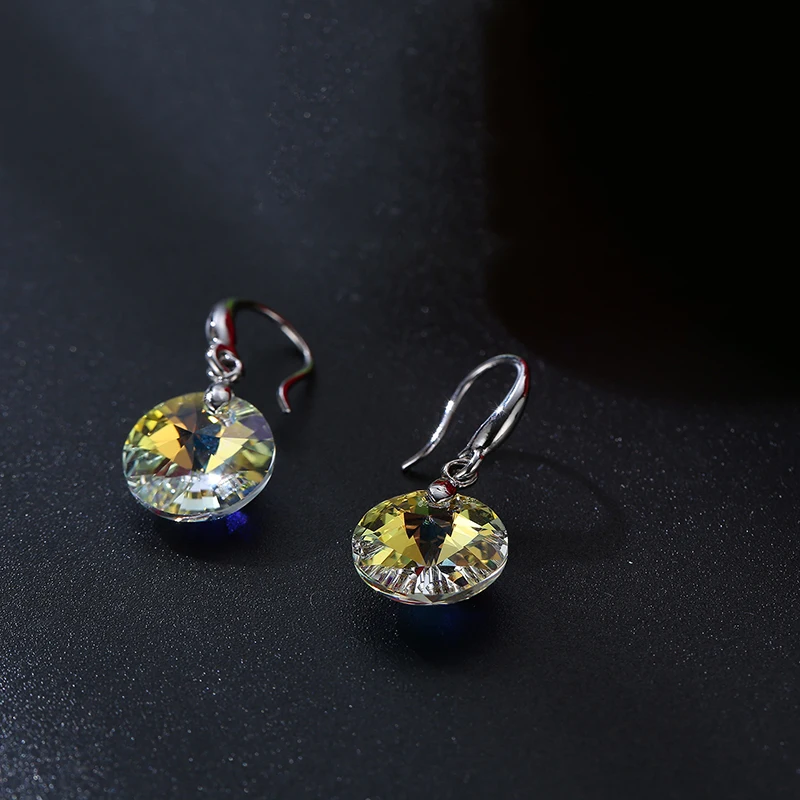 Simple Round Austria Crystals From Swarovski Drop Earrings For Women Colorful Beads Silver Color Ethic Jewelry Best Friends Gift