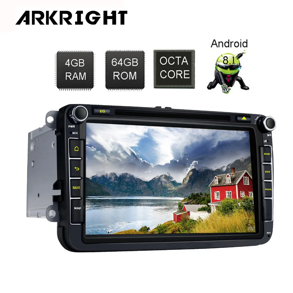 ARKRIGH 8 дюймов 4+ 64 ГБ Android 8,1 Авторадио Стерео HU поддержка 4G sim-карты gps плеер для VW Skoda POLO GOLF PASSAT Автомобильный мультимедийный