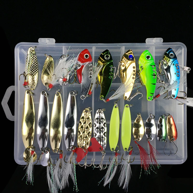 Mixed Colors Fishing Lures Spoon Bait Metal Lure Kit Artificial Hard Pike Bait