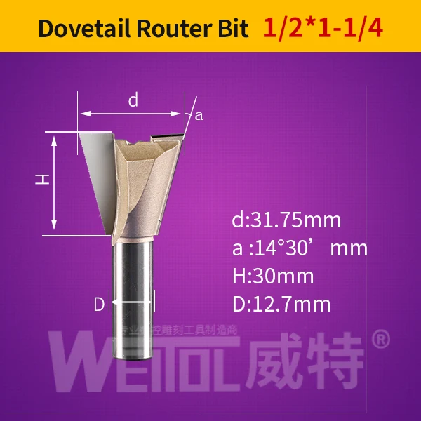 Weitol 1 шт. 1/2 или 1/4 дюймов ласточкин хвост бит резец древесины фрезерный станок с ЧПУ деревообрабатывающий фрезерный станок бит резной инструмент - Длина режущей кромки: 12114