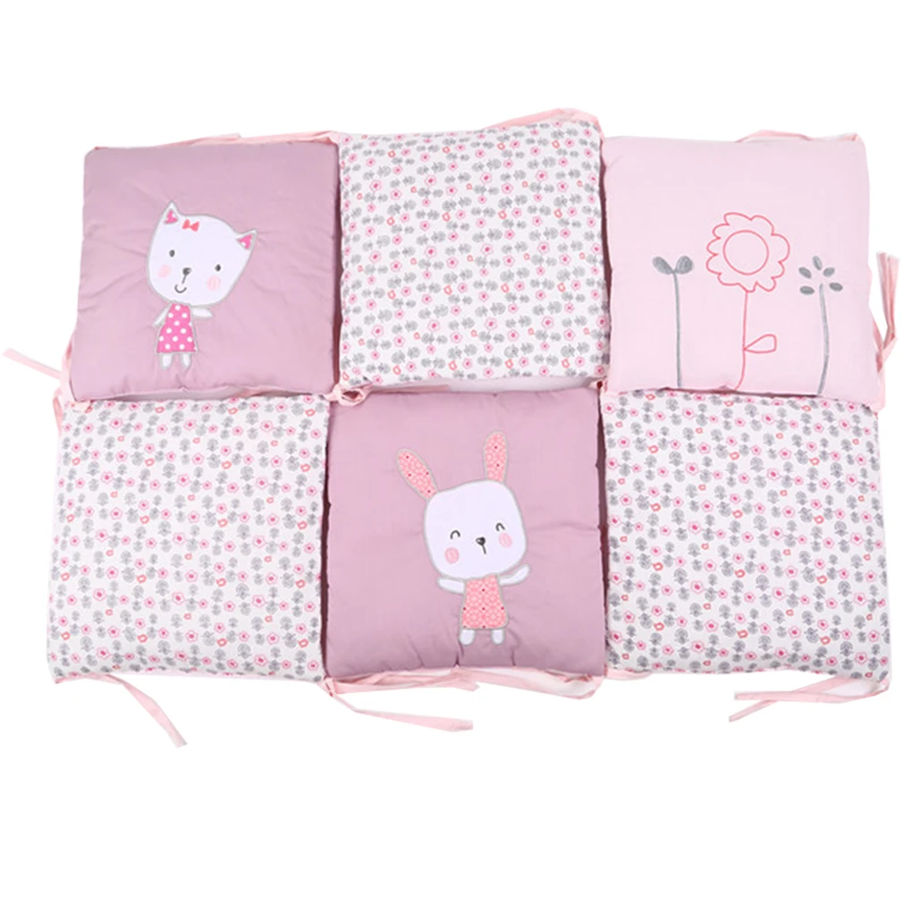 

6pcs Crib Bumper Pads Baby Cotton Infant Rabbit Animal Embroidered Cushion Newborn Toddler Bedding Surround 30*30CM