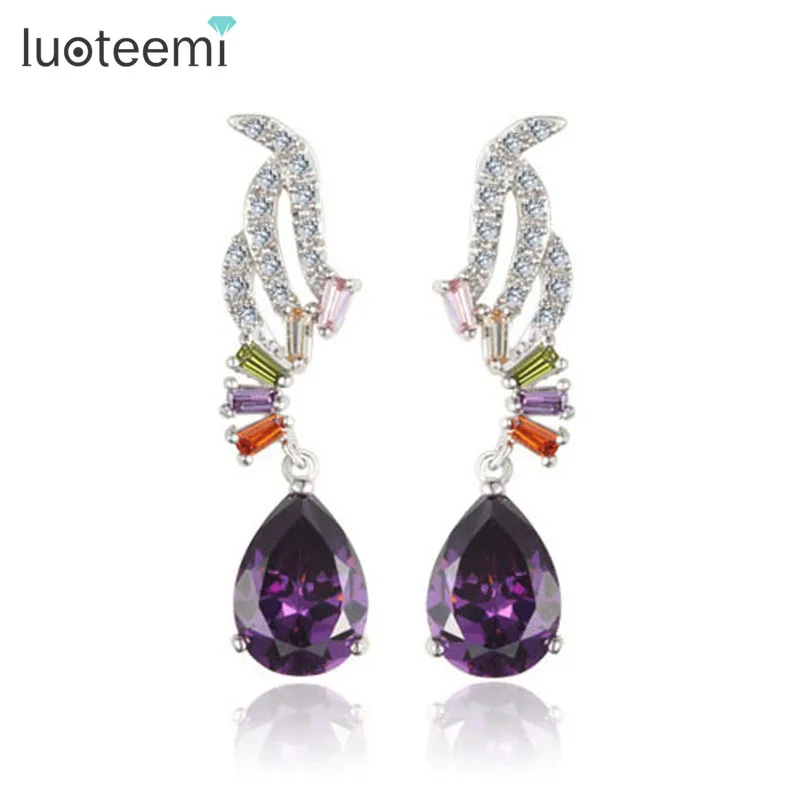

LUOTEEMI Wholesale Top Fashion Angle Wings Purple Zircon Women Water Drop Dangle Earrings Luxury Lady Sexy Dress Accessories