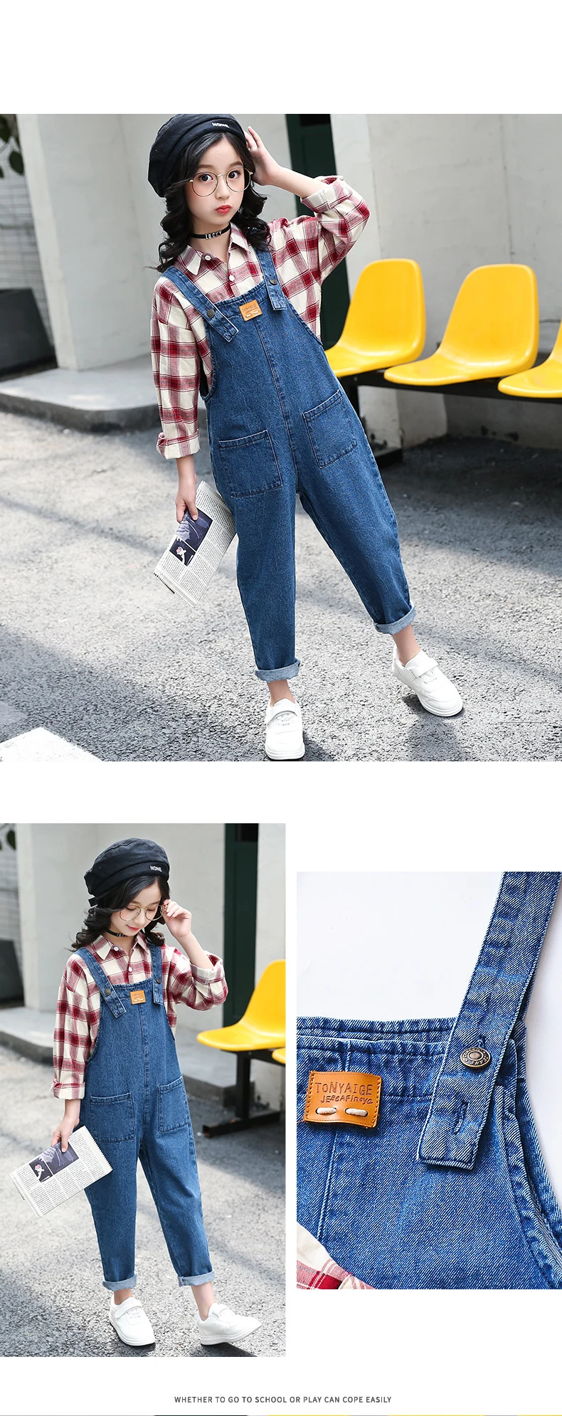 2018 Kids Girls Clothes Set Baby Girl Autumn Long Sleeve Plaid shirt +Harem suspenders Pants 2PCS Outfit Children Clothing Set (1)