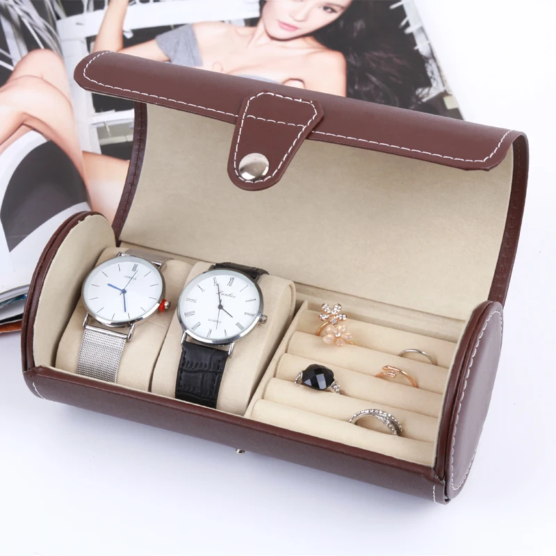 Часы чехол высокого качества 3-цилиндр часы чехол искусственная кожа коробка для хранения Jewelly Дисплей коробка шкатулка для украшений в стиле часы Чехол