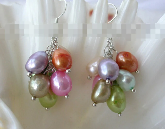

free shipping 12334 baroque multicolor freshwater pearl dangle grape earrings