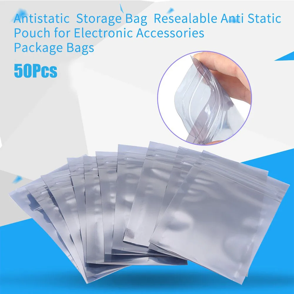50 шт. антистатические алюминий хранения сумка на молнии сумки Resealable антистатические чехол для электронных комплект принадлежностей Сумки