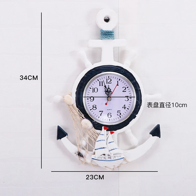 

Mediterranean Style Silent Wooden Watch Ocean Wind Creative Helmsman Anchor Clock Home Ornaments Wall Ornaments Accessories Gift