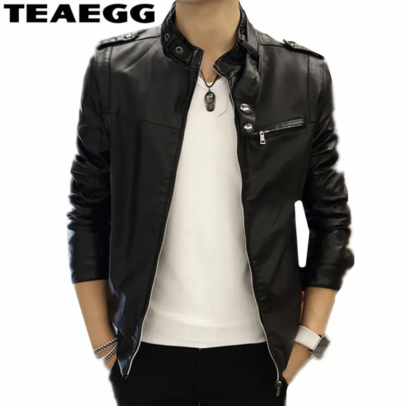 

TEAEGG Faux Casual Black Mens Leather Jackets Winter Autumn Chaqueta Cuero Hombre 2019 Motorcycle Mens Leather Jackets CoatAL687
