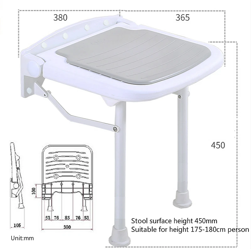 Ванная комната складной стул проста и безопасна для пожилых людей, стул для купания коридор складной стул, крепящийся к стене многофункциональная беременная женщина стул для душа - Цвет: A1