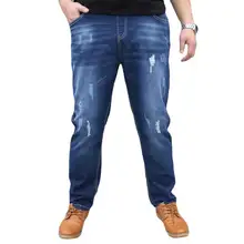 Neue 2017 Frühling Sommer Löcher Jeans Herren Ripped Dünne Kordelzug Taille Jeans Dunkelblau Große Plus Größe XXL-8XL (36-56)