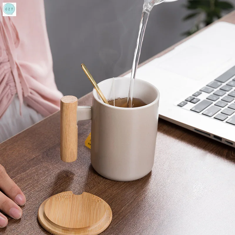 Простая кружка в скандинавском стиле, креативная керамическая кофейная чашка с деревянной ручкой, чашка для домашнего офиса, стеклянная красочная Подарочная чашка