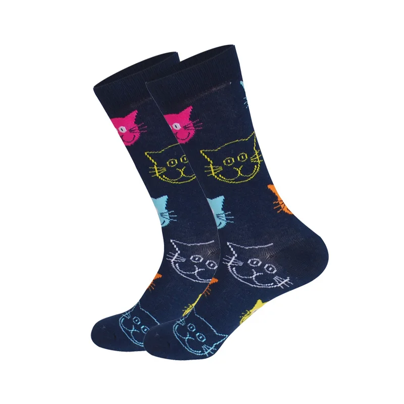 Милые носки унисекс для мужчин и женщин; подарки для влюбленных; новые дизайнерские хлопковые повседневные носки с изображением кота и волка; забавные носки; Calcetines Meias - Цвет: Cat D
