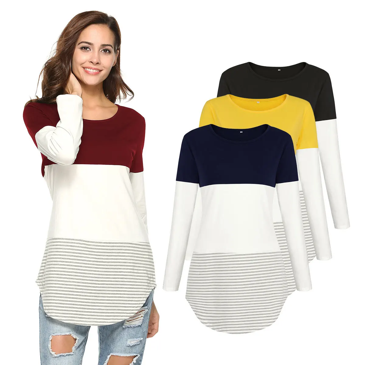 

New Summer 2018 Casual Women T-shirts Short Sleeve Patchwork Strip Printed Shirt Loose Plus Size Women Clothing Irregular Tops
