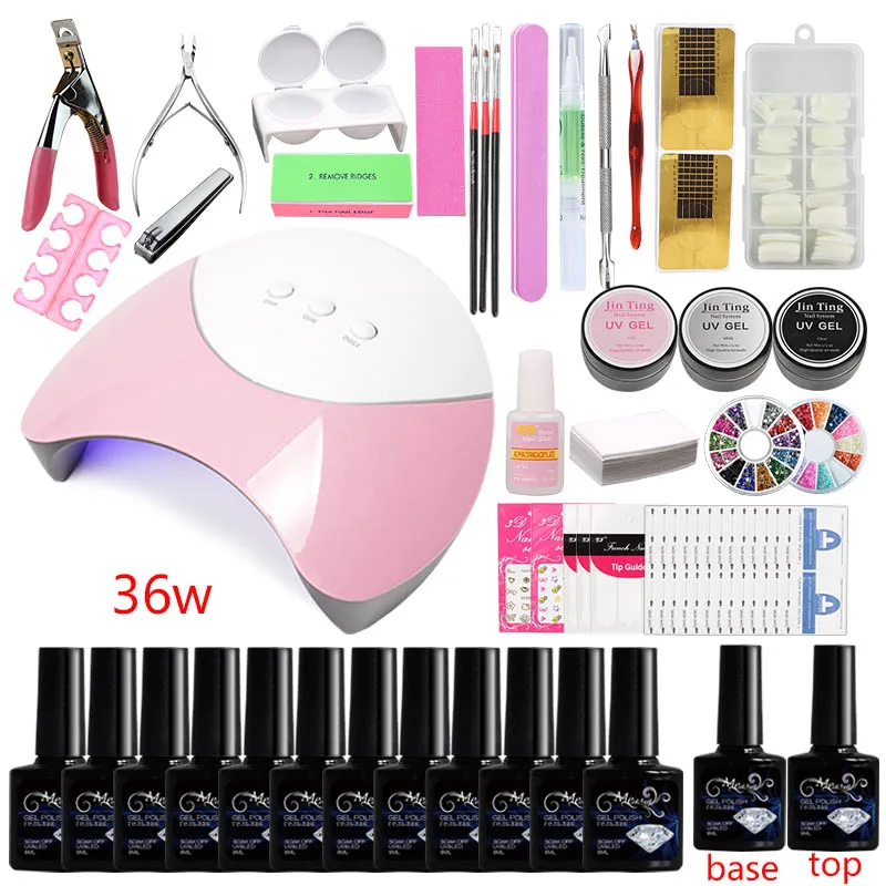 

NAIL ART BASE TOOL 36W UV Lamp & 6 Color soak off Gel nail base gel top coat gel nail polish kit Manicure Sets & Kits