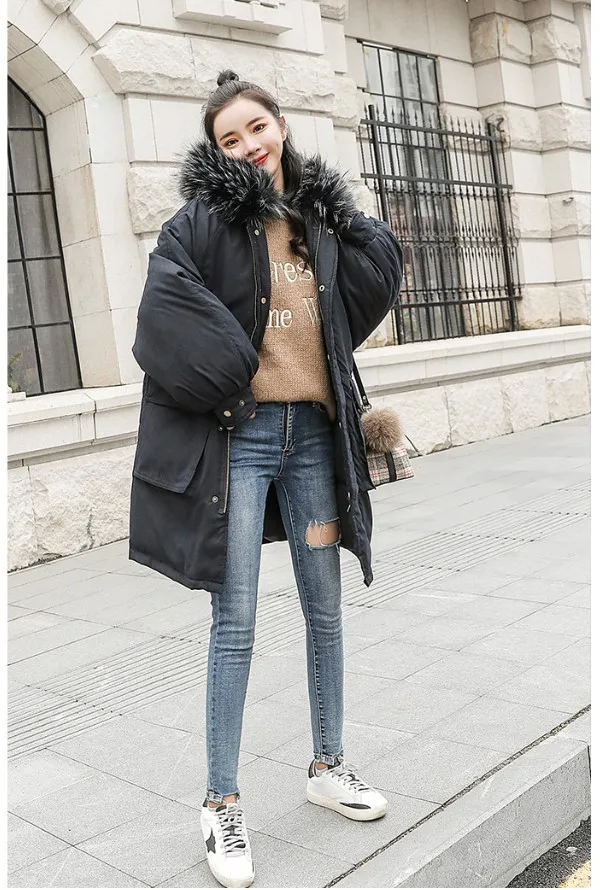 Fashion Thicken Women's Winter Long Coat With Fur Hooded Big Pockets Women Overcoat Oversize Warm Womens Parkas YT50147