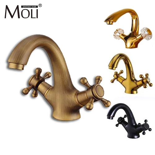 Günstige Soild Messing Bronze Doppel Griff Control Antiken Wasserhahn Küche Bad Becken Mischbatterie Robinet Heißen Kalten Bad Mixer Wasserhahn