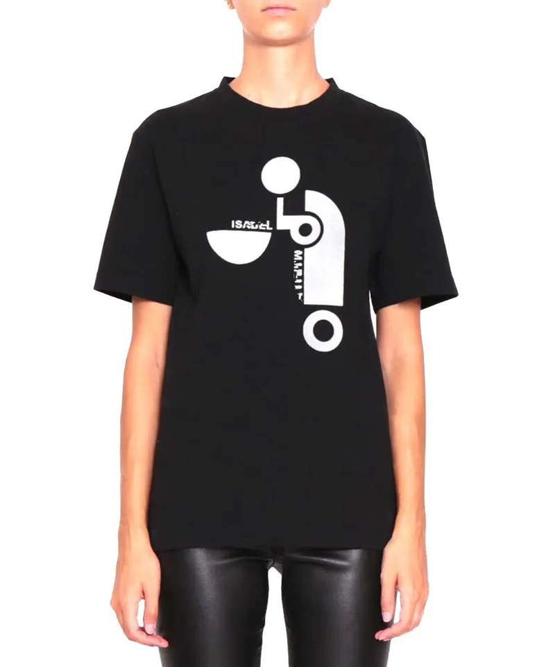 

2019 New Women White/Black Tee Geometric Patterns Print Short Sleeve Cotton T Shirt