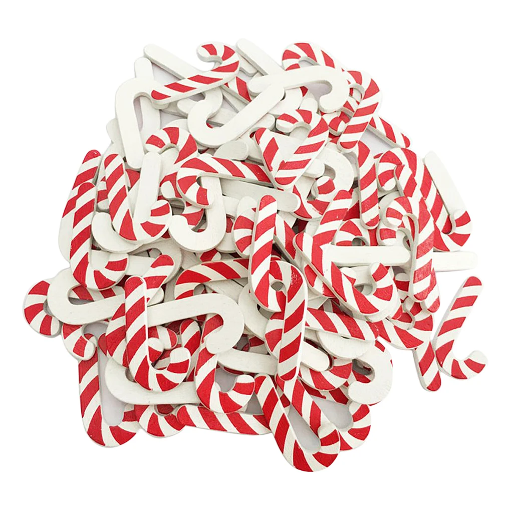 100pcs Candy Cane Walking Stick Wooden Shapes Ornament Scrapbook Embellishment for Art Craft Making Holiday Decoration