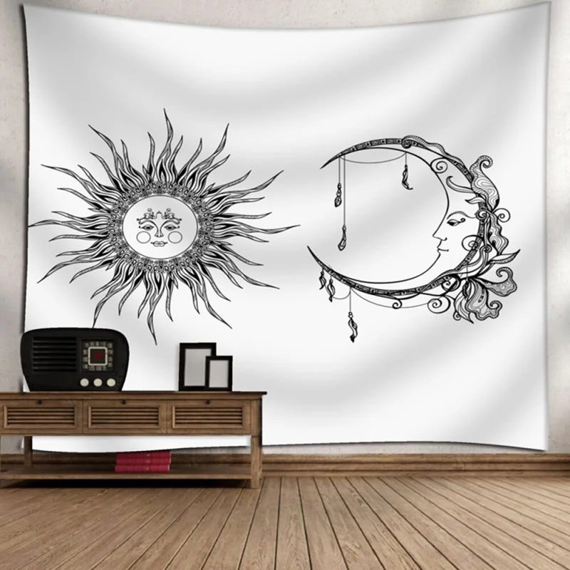 

150x130cm European American Style Home Decoration Wall Tapestry Sun Moon Hand Pattern Tapestry Blanket for Living Room Beach