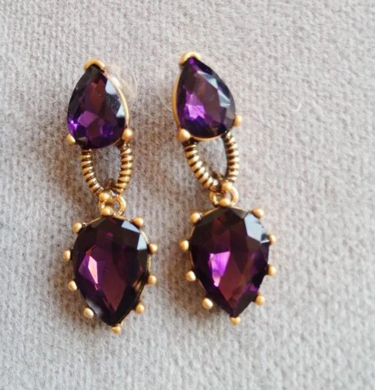 CSxjd Роскошные винтажные фиолетовые Кристальные ожерелья и серьги женские ювелирные изделия - Окраска металла: Earrings A