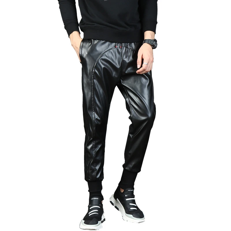 pu leather joggers