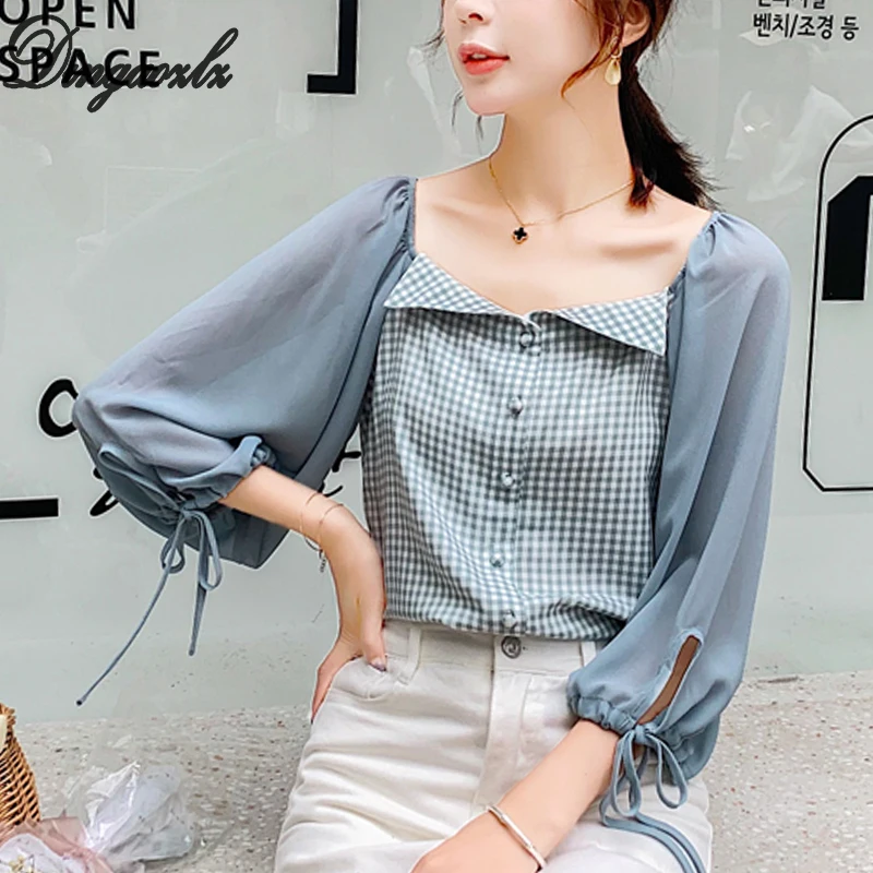 

Dingaozlz lady chiffon shirt korean 2019 new stitching chiffon blouse elegant fashion bow women tops