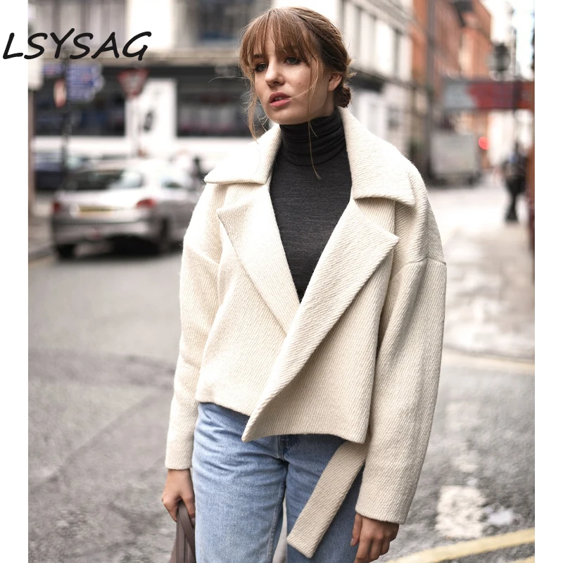 LSYSAG Для женщин хлопок Короткое пальто Off White зима 2018 модные элегантные одежда с