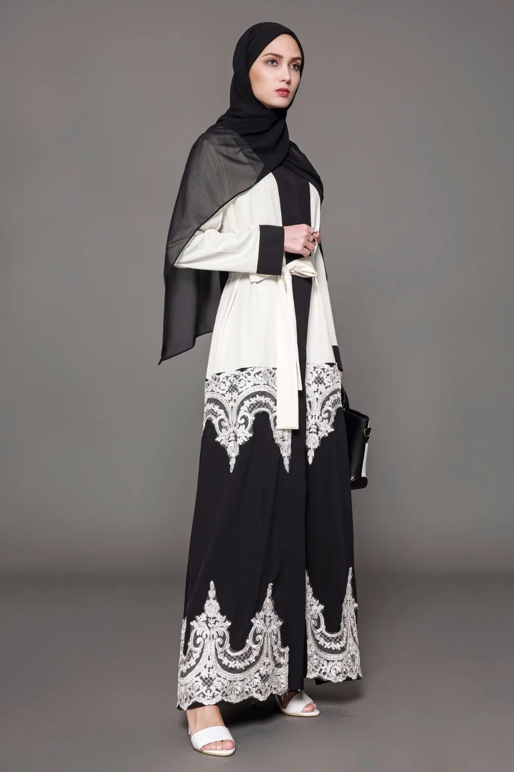 Женское мусульманское платье черно белое лоскутное большого размера 5XL Abaya в