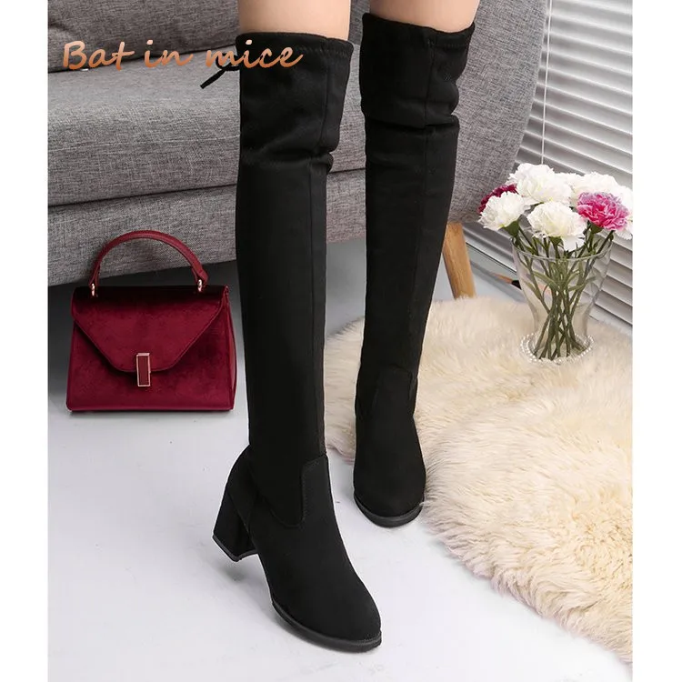 Meilleur Femmes Occasionnel Sur le Genou bottes chaussures Hiver femmes Femelle Bout Rond Plate Forme haute talons pompes Chaud Neige Bottes chaussures mujer W391