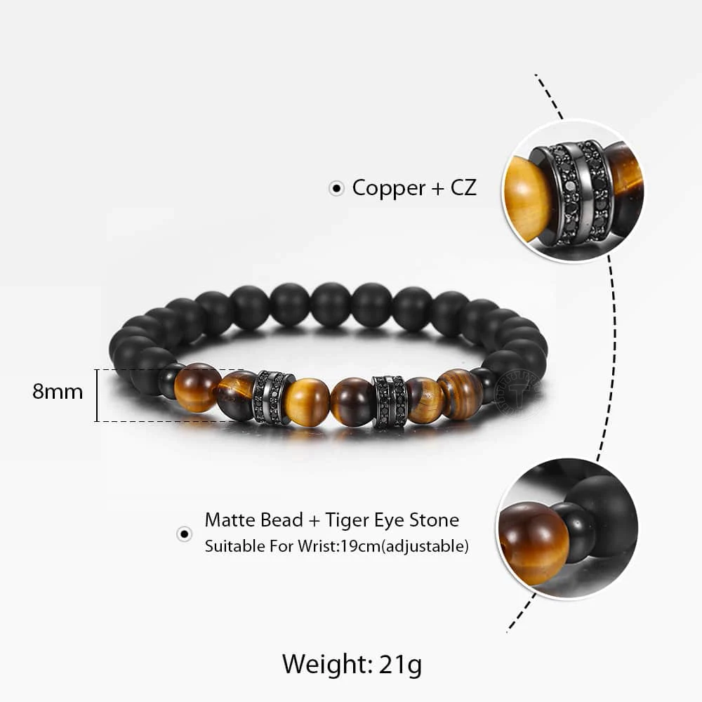 Trendsmax натуральный камень тигровый глаз браслет мужские женские 8 мм проложили CZ бисером стрейч браслеты Шарм ювелирные изделия подарок DBM60 - Окраска металла: DB220