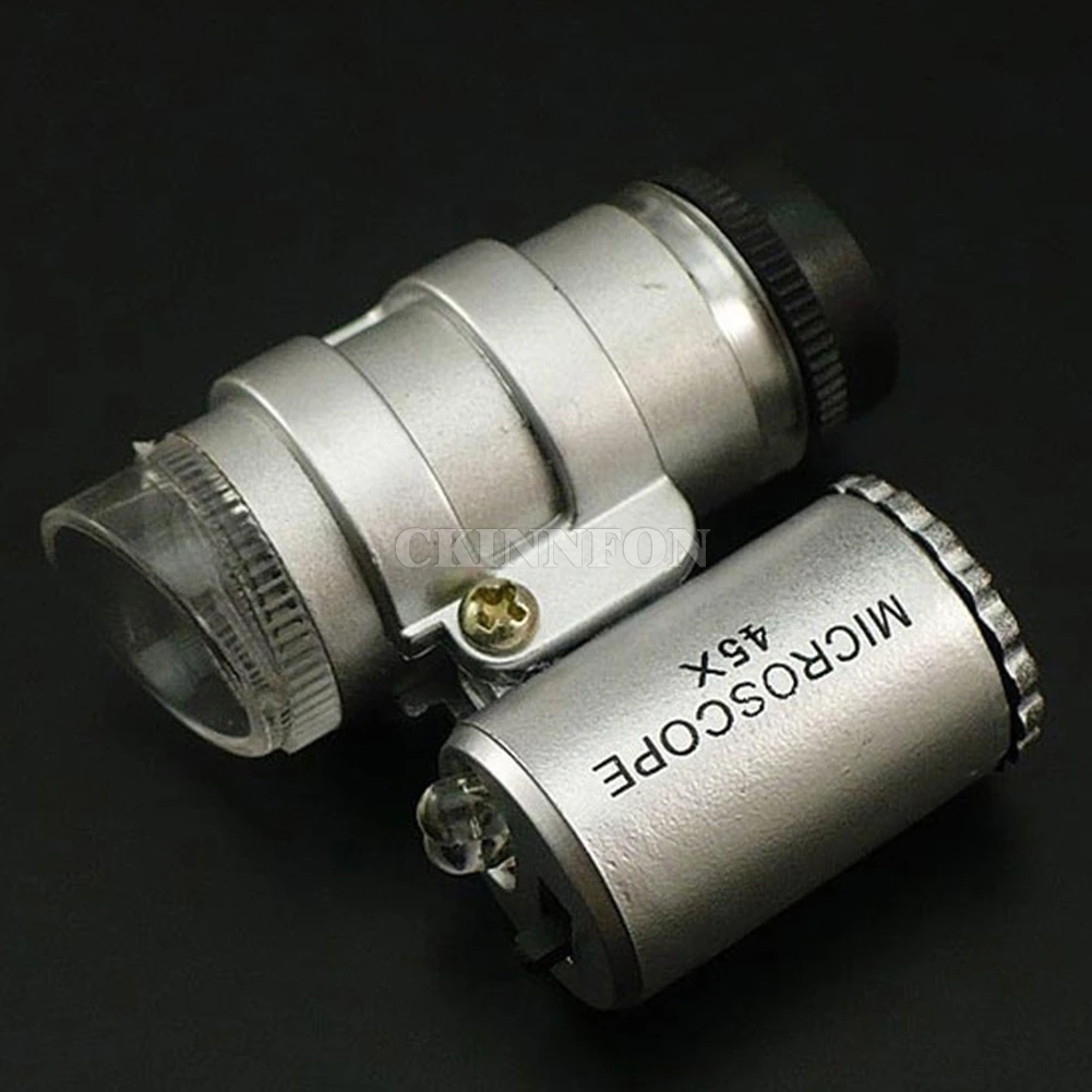 DHL 200 шт. 45X 60X мини-микроскоп Лупа ювелира Лупа с светодиодный свет