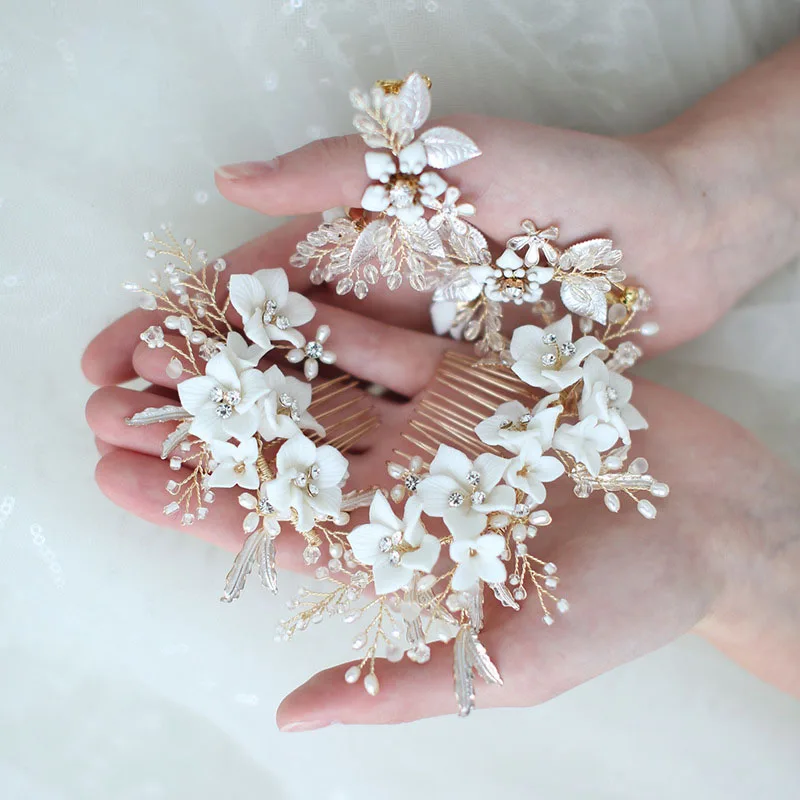 Floralbride Handmade Crystal Rhinestone Freshwater Pearls Flower Wedding Hair Comb Bridal Hair Accessories Women Jewelry
