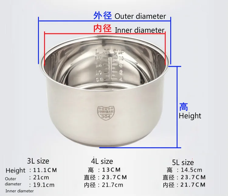 3л/4л/5л пищевой 304 нержавеющая сталь рисоварка лайнер трехслойный композитный дно