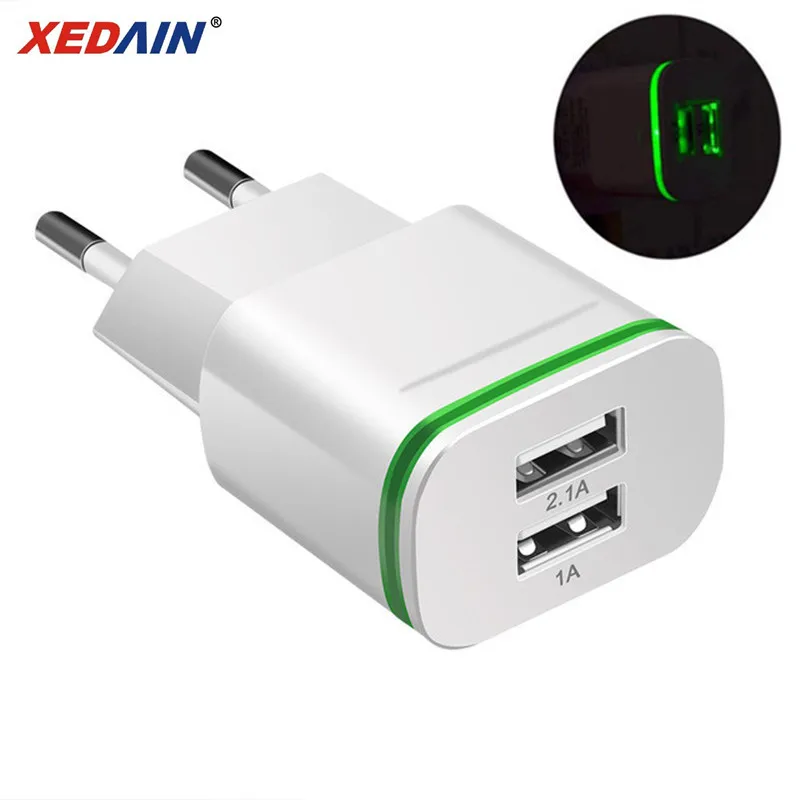 XEDAIN Высокое качество телефон USB быстрое зарядное устройство ЕС/США вилка 2.1A настенное зарядное устройство два порта 2 USB светодиодный свет Б...