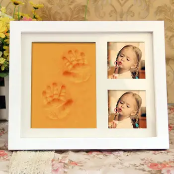 

New Popular Wooden Photo Frame Kit Newborn Baby Handprint and Footprint Mold Maker Solid Wooden Photo Frame
