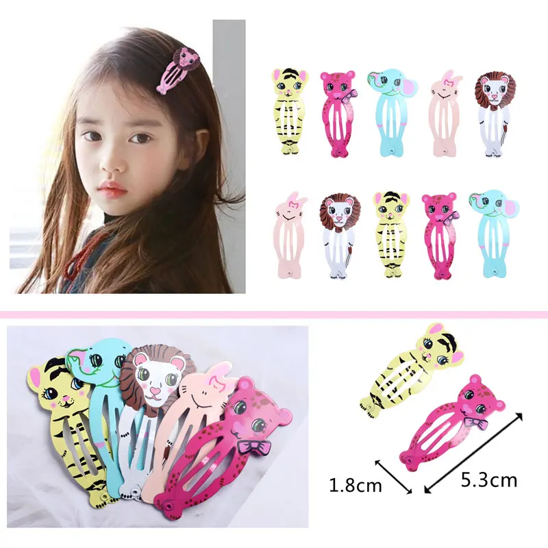 10pcs Snap Hair Clips for Children Hair Pin Baby Girls Hairpins Elephant Tiger Rabbit Hairgrip Cute Animal Shaped Color Barrette 10pcs Snap Hair Clips for Children Hair Pin Baby Girls Hairpins Elephant Tiger Rabbit Hairgrip Cute Animal Shaped Color Barrette