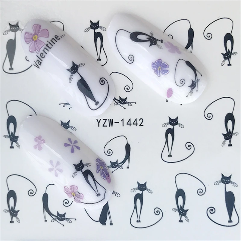 

YZWLE Water Transfer Nail Art Sticker And Decal Summer Designs Cartoon Cat Set Cute Slider Tattoos Manicure