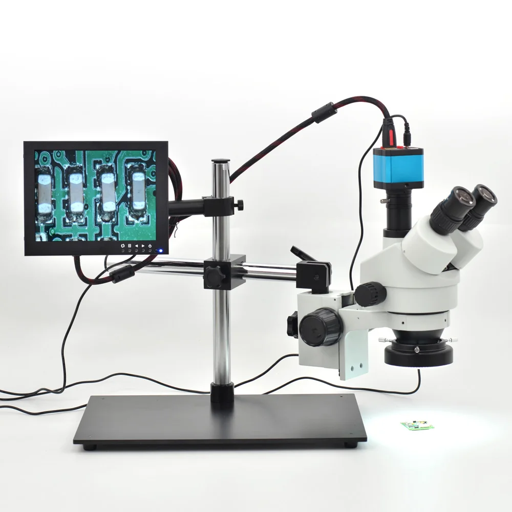 7X-45X Настольный столб стенд увеличение бинокулярный стерео микроскоп проверить PCB+ 14MP микроскоп камера+ 8 ''ЖК-монитор