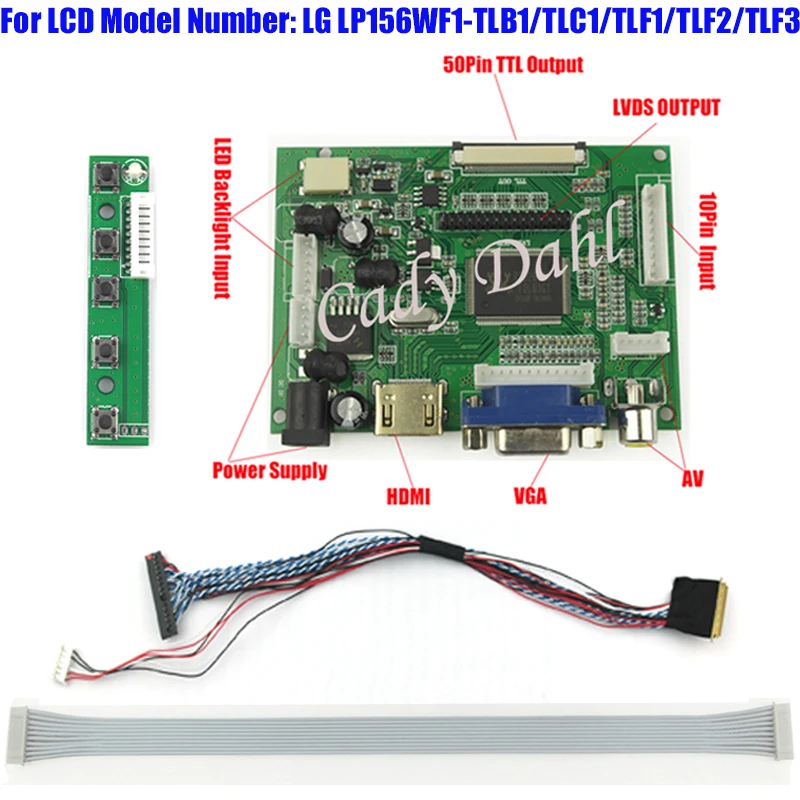 

HDMI VGA 2AV LVDS Controller Board + 40 Pins Lvds Cable Kits for LP156WF1 - TLB1/TLC1/TLF1 1920x1080 2ch 6 bit LCD Display Panel