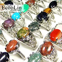 15Pcs Fashion Mixed Natural Stone Women Ladies Rings Mixed Style Retro Jewelry Wholesale Ring Lots LR020 1
