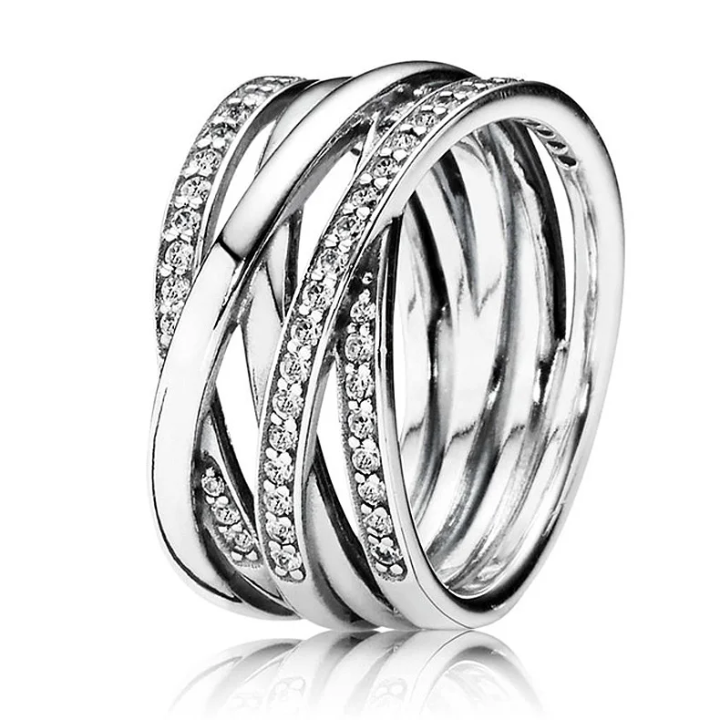 Pearlescent Hearts Entwining Silver Rings 925 Sterling Silver Signature Ring For Women Wedding Gift DIY Europe Jewelry