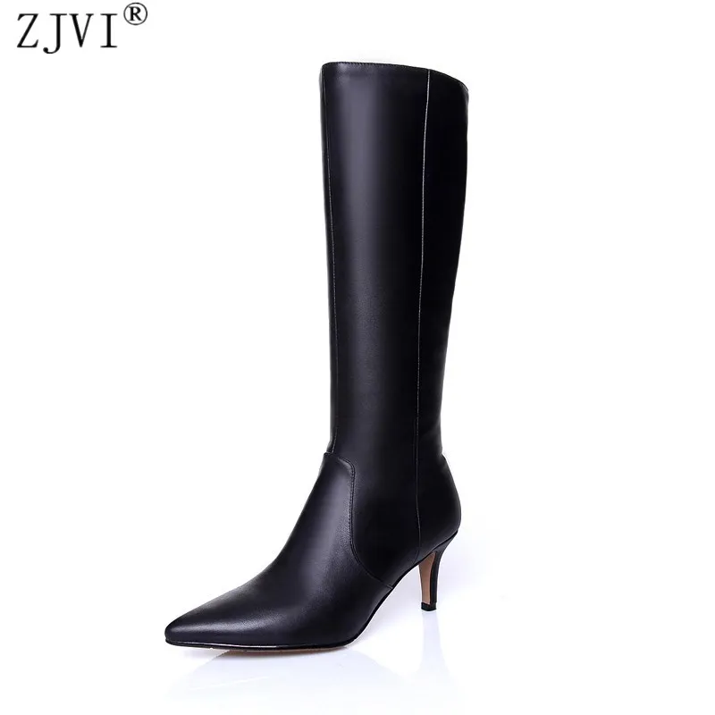 pointed toe knee high heel boots