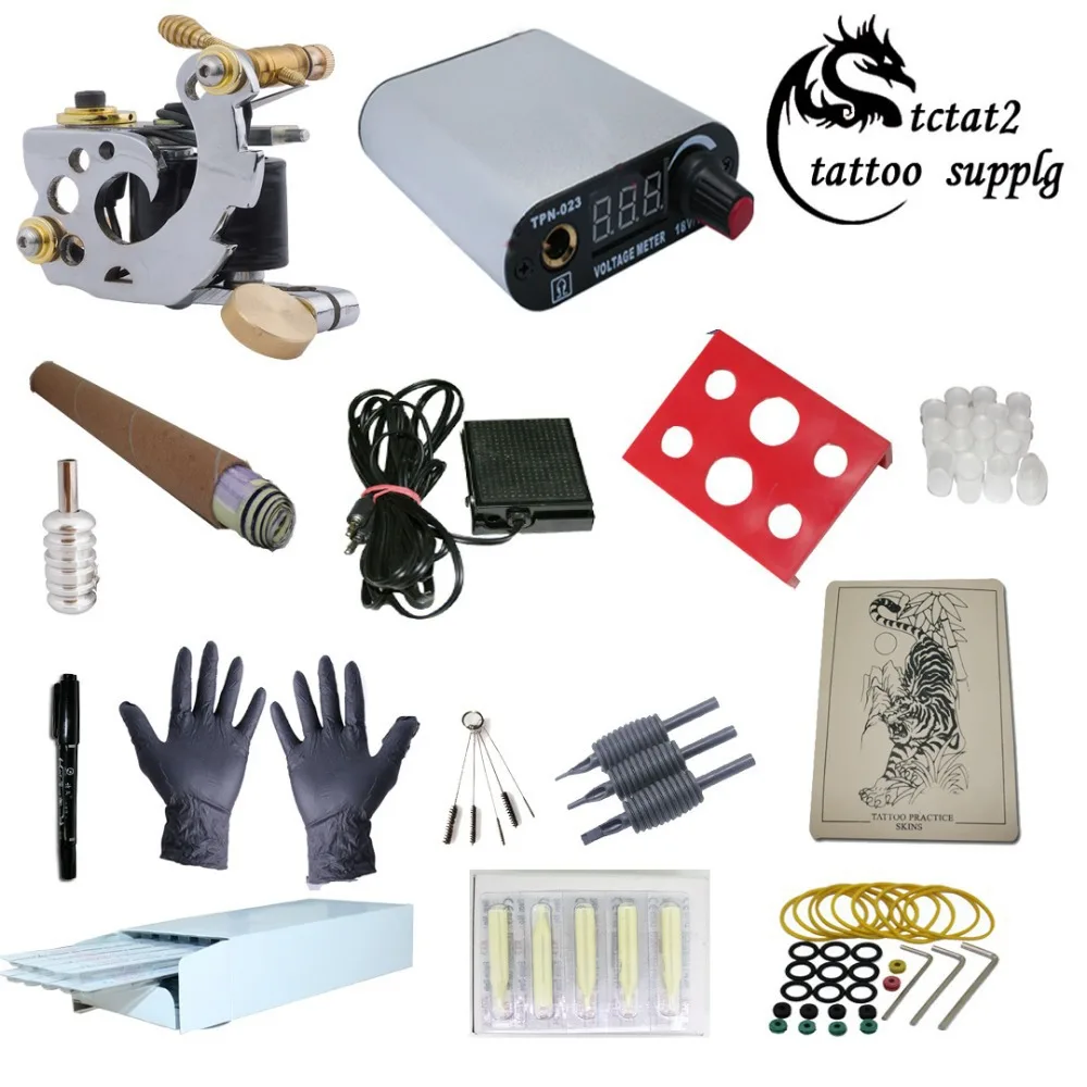 Ship from USA Complete Beginner Tattoo Kit Sets 1 Machines Guns Grips Needles Tips tattoo Power Set Equipment Supplies US0028 | Красота и