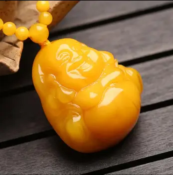 

Beeswax Maitreya Buddha Smile Face Carved Wax Buddha Pendant Necklace