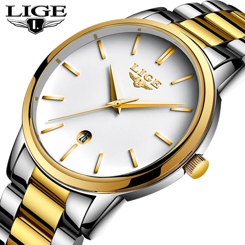 

LIGE Fashion Gold Mens Watches Top Brand Luxury Full Steel Business Quartz Watch Men Sports Waterproof Watches Relogio Masculino