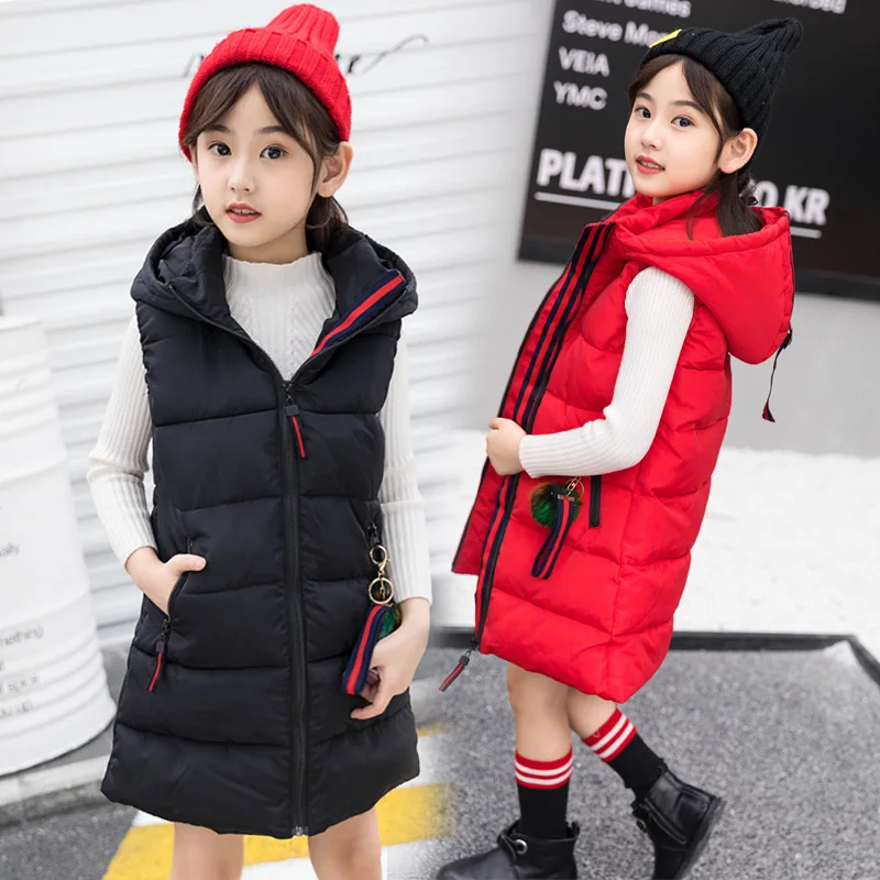 Kids Clothes Girls Vest Hooded Sleeveless Outerwear Winter Warm Children Solid Coats Vest Patchwork Cotton-padded Waistcoat