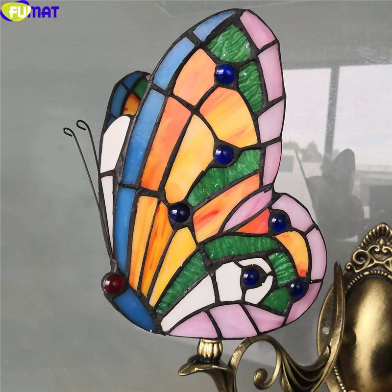 15Butterfly Stained Glass Tiffany Wall Sconce Lighting Fixture
