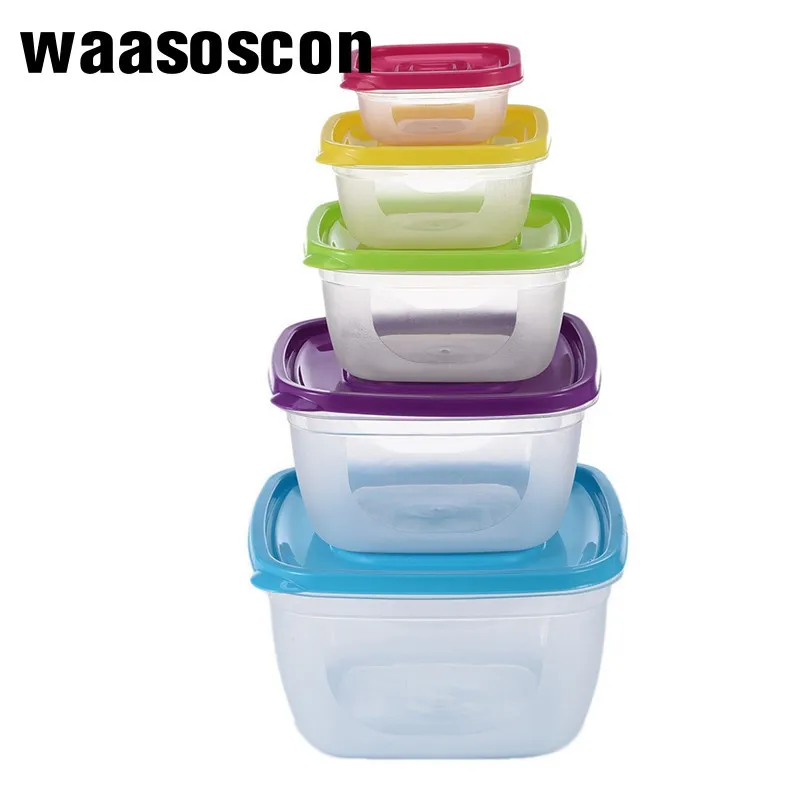 

5 pcs Meal Prep Containers Lunch Boxes Food Storage Containers Plastic Bento Box Rainbow Square Crisper with Lids