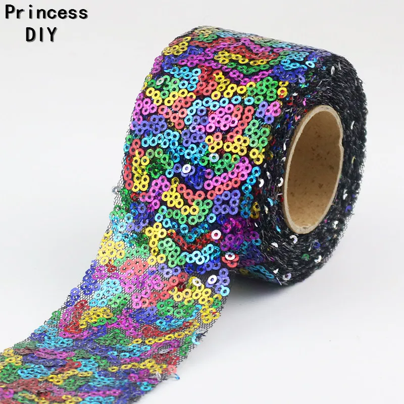 

5Meter/Lot 30 50mm Hand Craft Material Colorful Slitting Sequin Spangle Ribbon Trim Lace DIY Hair Bow Paillette Riband Bias
